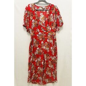 UMGEE Jumpsuit Women's Size‎ Small Red Floral Short Sleeve Pockets